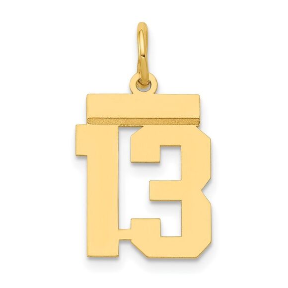 14k Yellow Gold, Athletic Collection, Small Polished Number 13 Pendant - Picture 1 of 5